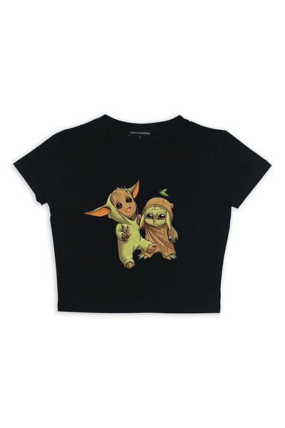 weywot Worm Boutique Y2k Groot & Yoda με στάμπα μαύρο Crop