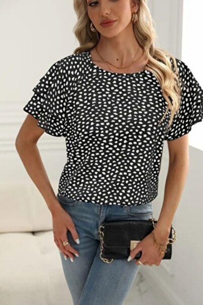 Mossta Bluză din cu imprimeu tricouri dintr-o singură piesă cu mâneci volante