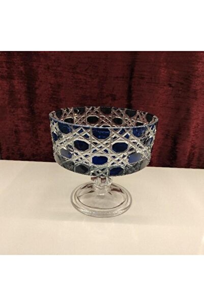 Glowvera وعاء بقاعدة وعاء زجاجي وعاء تقديم نمط الخوص ساندرا 19 سم أزرق داكن