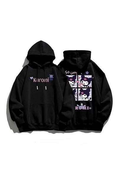 Touz Moda Harajuku Kuromi Μπροστινό Πίσω Τυπωμένο Unisex Oversize Hoodie