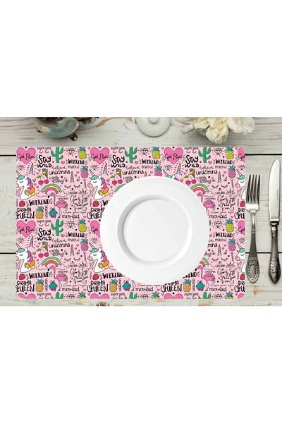 TİNK Unicorn Patterned PVC 4-Piece Placemat 30x45 Cm