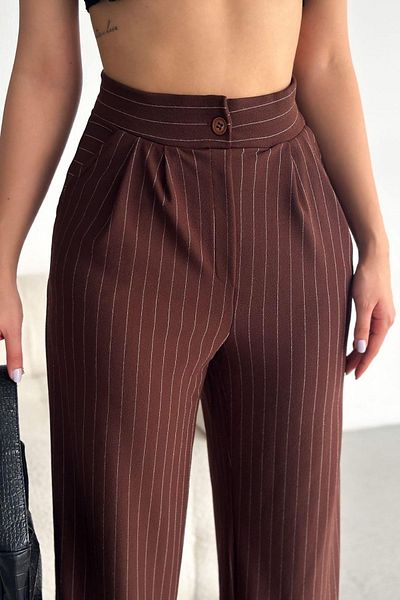 Mossta Pocketed Striped Palazzo Trousers Brown