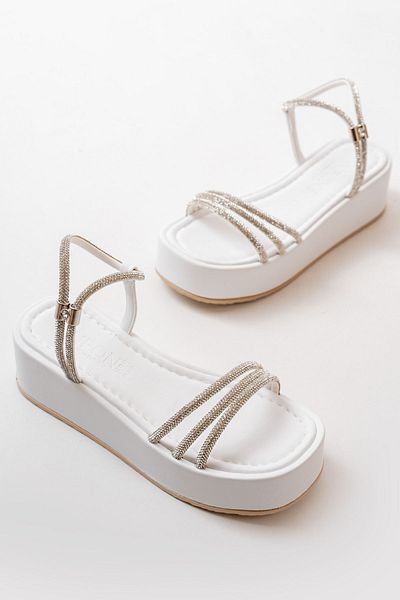 dARGENTO 861-1100 White Daily Silver Stone Wedge Women's Sandals