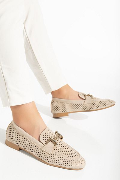 Moda Asmira 401 Beige Suede Perforated Casual Women's Ballerinas