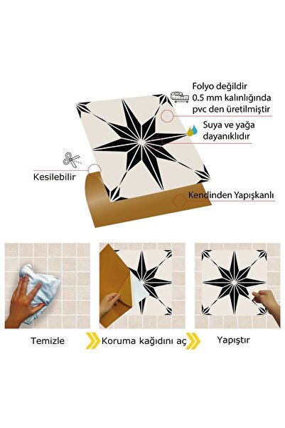 TİNK Kendinden Yapışkanlı Siyah Yıldız Desenli Pvc Karo 30x30 Cm (11 ADET) 1m2