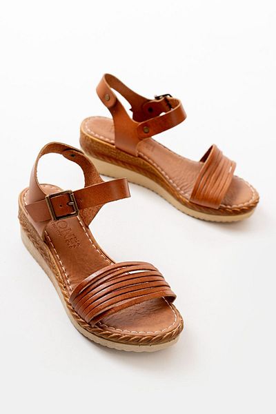 ELLOLİTA LUXURY SHOES 731-07 Sandale de damă cu pană ortopedică din piele naturală maro