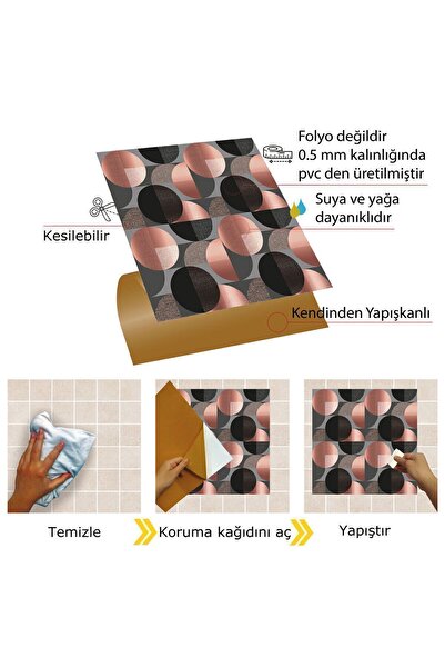 TİNK Kendinden Yapışkanlı Koyu Yuvarlak Desenli Pvc Karo 30x30 Cm (11 ADET) 1 M²
