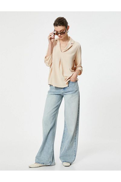 Koton 4sak60016pw 050 Beige Langarm Damen Bluse