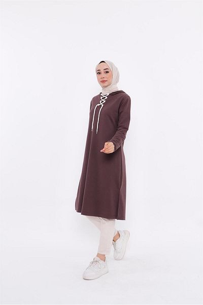 Bwest Eflin Collar Tie Hooded Long Sweatshirt - 03030.028 - Brown