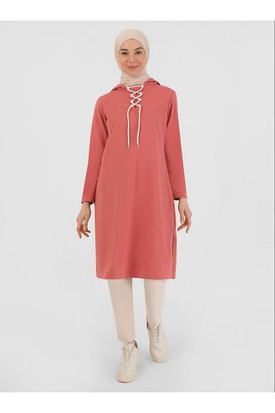 Bwest Eflin Collar Tie Hooded Long Sweatshirt - 03030.101 - Dried Rose