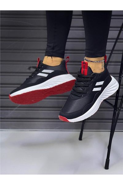 homiro Pantofi sport pentru femei alb-negru-roșu - cu șireturi