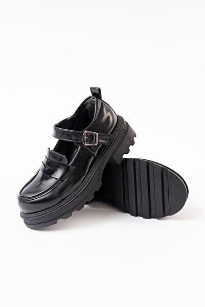 infon shoes creation 745-771 Черни лачени кожени ежедневни мокасини с висока подметка