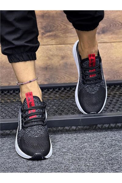 homiro Lace-Up Knitwear Unisex Sports Shoes-Black-White-Red