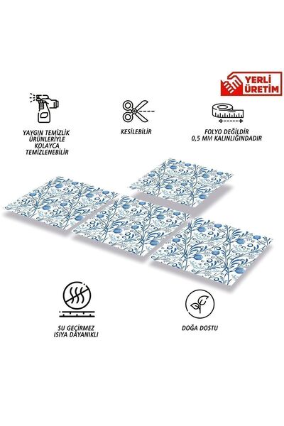 TİNK Kendinden Yapışkanlı Mavi Sarmaşık Desenli Pvc Karo 30x30 Cm (4 ADET) 0,36 M²