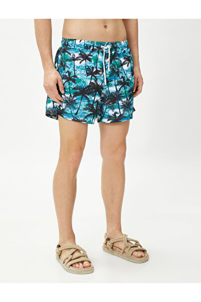 Koton Σορτς μαγιό με στάμπα από φοίνικα, δαντέλα στη μέση και τσέπη