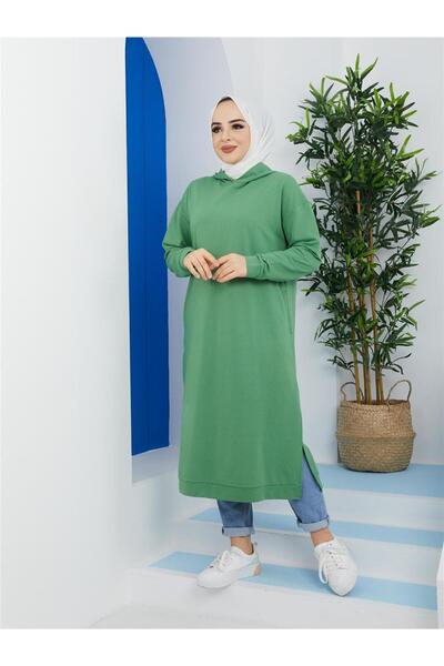 Bwest Atlas Kapşonlu Uzun Sade Basic Sweatshirt - 03007.103 - Fıstık Yeşili