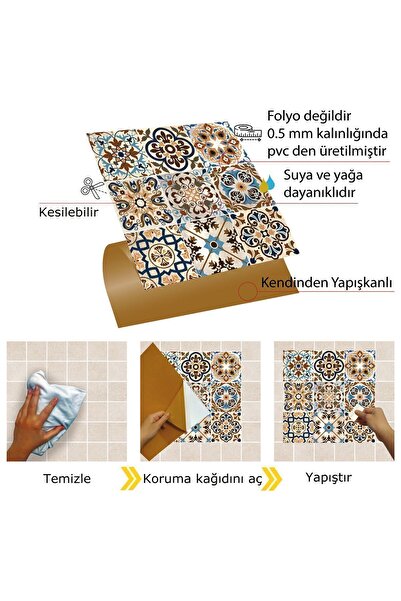 TİNK Kendinden Yapışkanlı Tezgah Arası Kaplama Fas 019 Karma Desenli Pvc Karo 30x30 Cm (56 ADET) 5m2