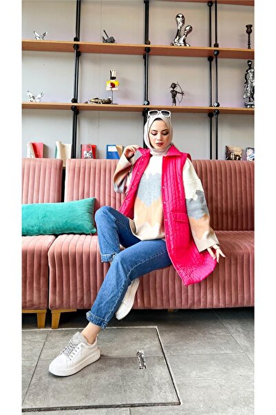 Bwest Ahenk Quilted Pocket Sleeveless Vest - (38-46) - 71152 - Fuchsia