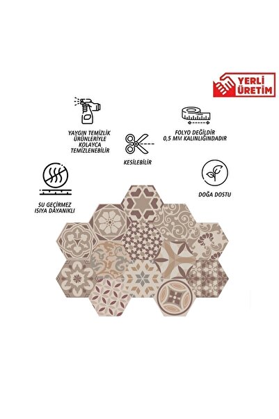 TİNK Kendinden Yapışkanlı Bej Altıgen Pvc Karo 27x31 cm