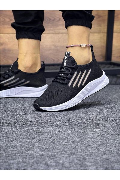 homiro Bağcıklı Triko Unisex Spor Ayakkabı-siyah-beyaz