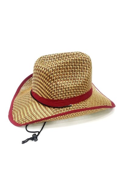 Pandoli Pălărie de cowboy din paie pentru adulți, cu șireturi, culoare maro crem