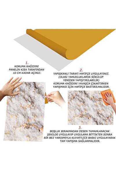 TİNK Kendinden Yapışkanlı Gold Mermer Desenli Pvc Panel 41x62 Cm (4 Adet) 1 M²