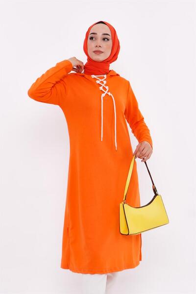 Bwest Μακρύ φούτερ με κουκούλα Eflin με λουράκια στο λαιμό - 03030.036 - Πορτοκαλί