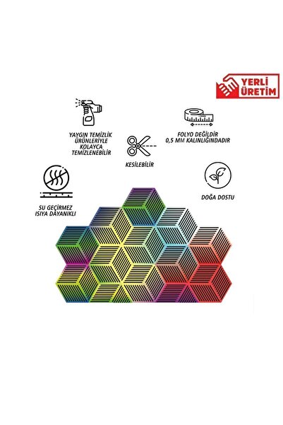 TİNK Kendinden Yapışkanlı Renkli Geometrik Altıgen Pvc Karo 27x31 cm