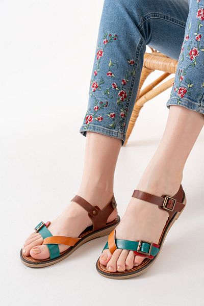 serkanseyyid 205-091 Multi Orthopedic Genuine Leather Women's Sandals
