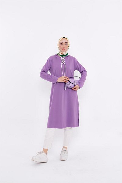 Bwest Eflin Collar Tied Hooded Long Sweatshirt - 03030.018 - Lilac