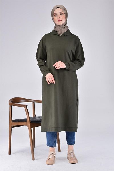 Bwest Long Khaki Sweatshirt - Hooded, Simple Basic Model - 03007.005