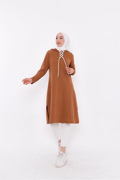 Bwest Eflin Collar Tied Hooded Long Sweatshirt - 03030.038 - Tan