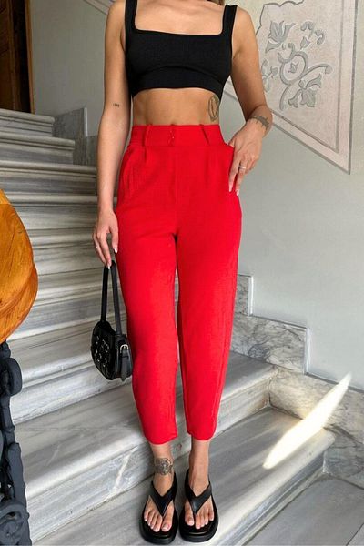 Mossta Angelina Pleated Carrot Trousers Red