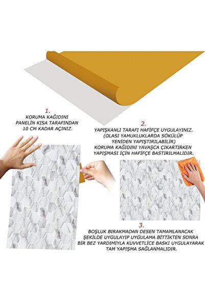 TİNK Kendinden Yapışkanlı Beyaz Petek Mermer Desenli Pvc Panel 41x62 Cm (12 Adet) 3 M²