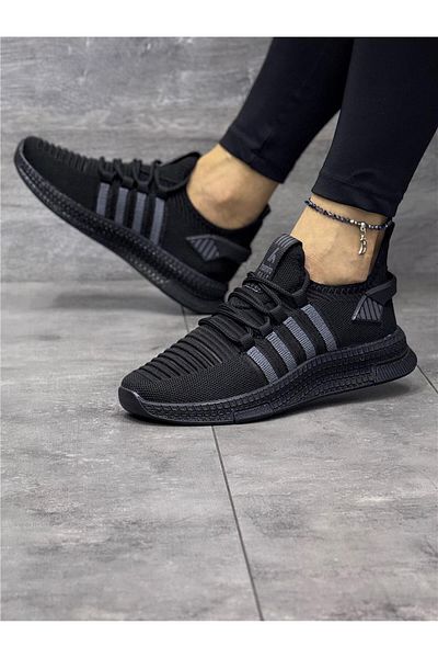 homiro Tricotaj de damă cu șireturi Pantofi sport - Negru cărbune