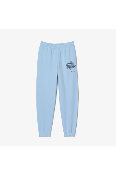 Lacoste x Netflix Kadın Straight Fit Baskılı Açık Mavi Eşofman Altı