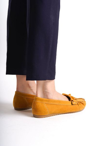 Moda Asmira Ps-100 Mustard Suede Tasseled Daily Women's Ballerinas