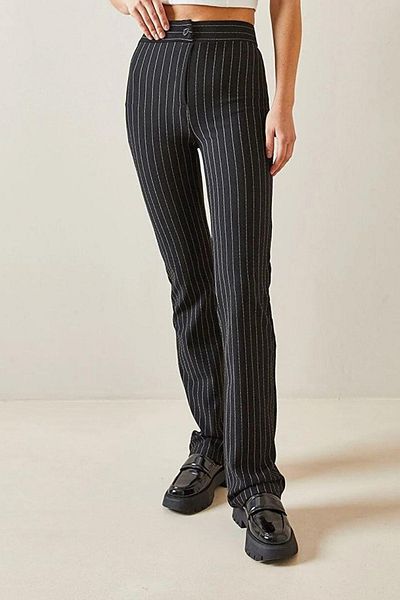 Mossta Black Striped Robin Lycra Tube Leg Trousers