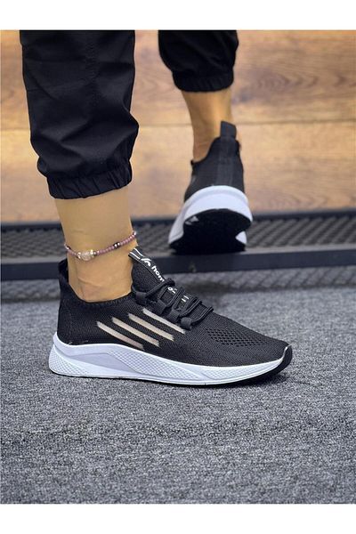homiro Tricotaj cu șireturi Pantofi sport unisex-negru-alb