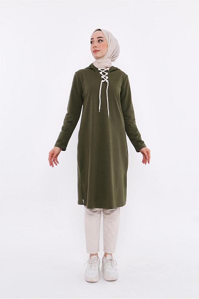 Bwest Eflin Collar Tied Hooded Long Sweatshirt - 03030.005 - Khaki
