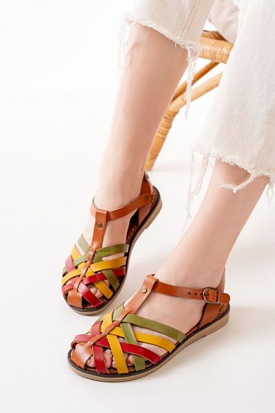serkanseyyid 205-02 Multi Orthopedic Genuine Leather Women's Sandals