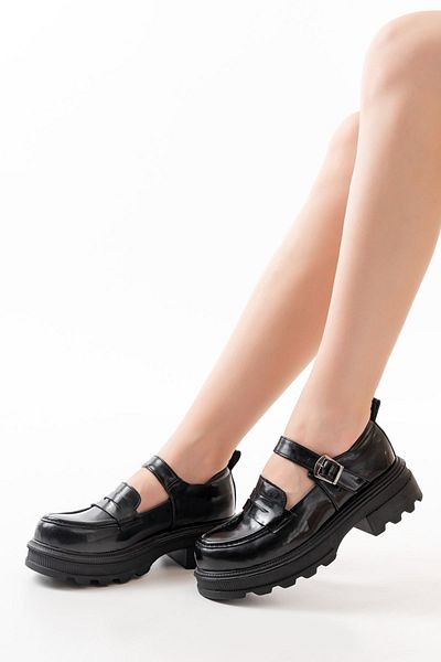İNFON Infon 745-771 Black Patent Leather Daily High-Sole Loafer Shoes