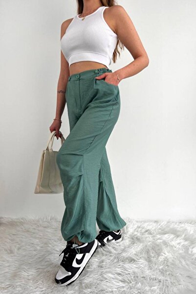 Mossta Bloom Summer Waist and Leg Elastic Trousers Mint