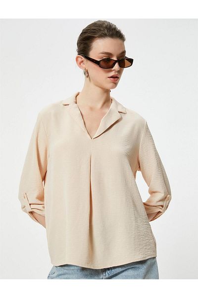 Koton 4sak60016pw 050 Beige Langarm Damen Bluse