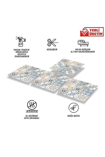 TİNK Kendinden Yapışkanlı Mavi Fas 4 Desenli Pvc Karo 30x30 Cm (11 ADET) 1m2