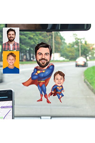 wonderlike Kişiye Özel Süpermen Baba Oğul Araba Dikiz Ayna Süsü
