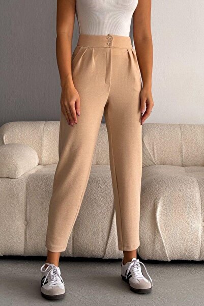 Mossta Παντελόνι Angelina με πλισέ καρότο μπεζ