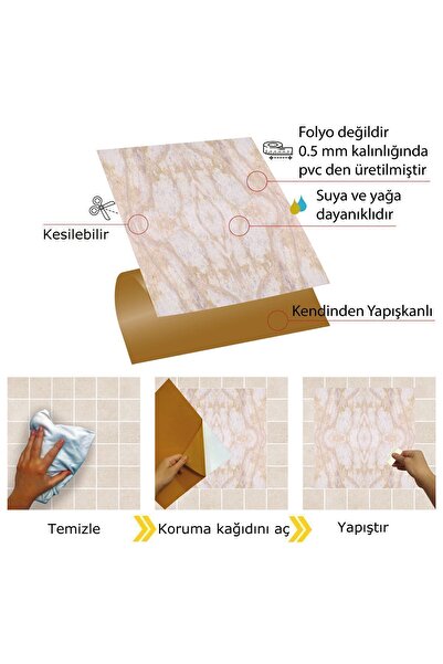 TİNK Kendinden Yapışkanlı Zemin Duvar Kaplama Mermer 019 Desenli Pvc Karo 30x30 Cm (4 ADET) 0,36 M2