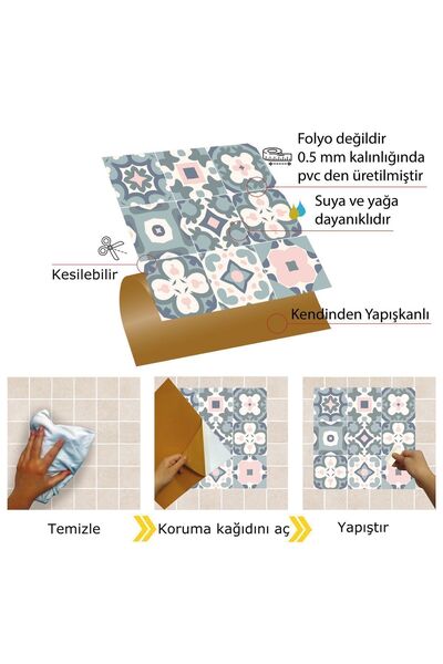 TİNK Kendinden Yapışkanlı Yeşil-pembe Pvc Karo 30x30 Cm (56 Adet) 5m2