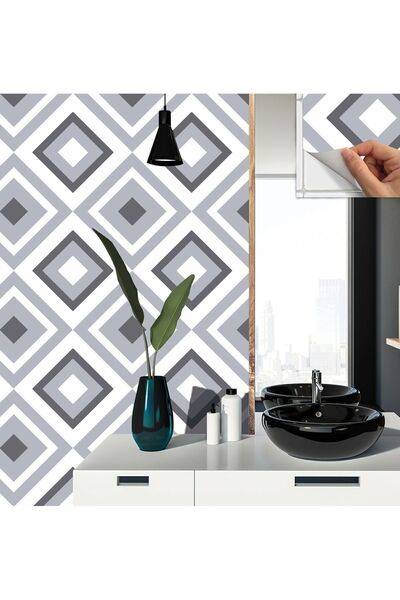 TİNK Kendinden Yapışkanlı Banyo Mutfak Kaplama Geometrik 04 Desenli Pvc Karo 30x30 Cm (11 ADET) 1 M2